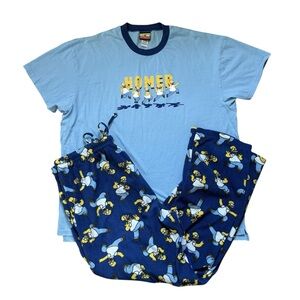 The Simpsons Homer Pajama Set XL Blue Graphic Tee& Fleece Pants Lounge Sleepwear